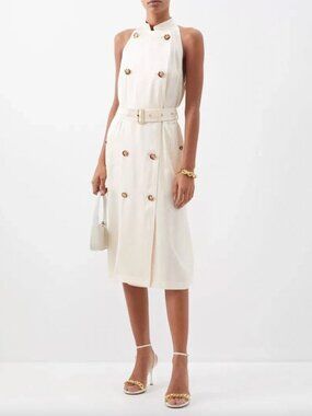 $1960 Burberry Cream Silk Satin Trench Keren Dress size IT 40/6